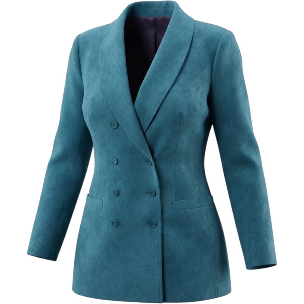 First Option Teal Blue Double Breasted Shawl Collar Longline Blazer Jacket M